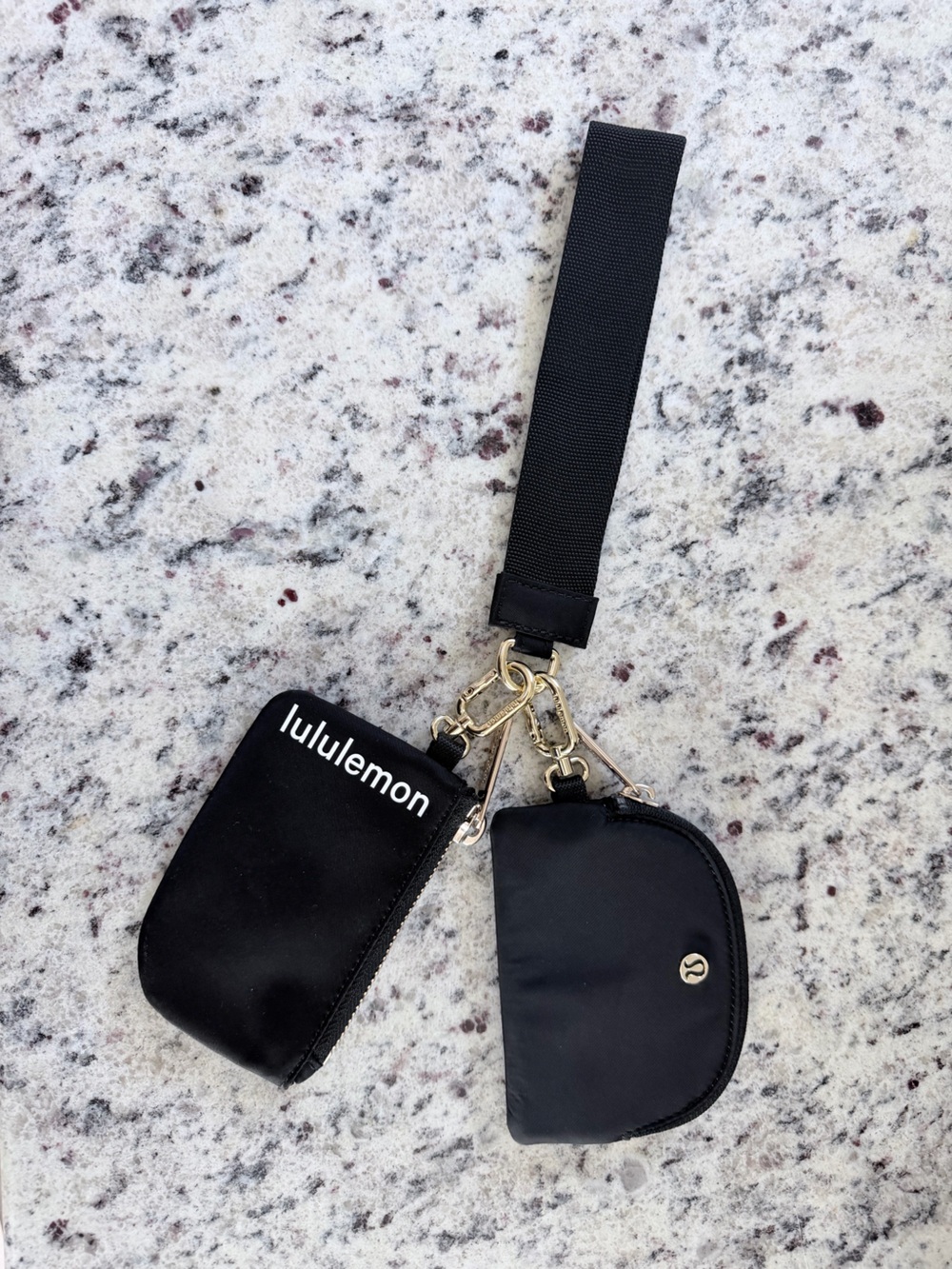 Lululemon Black Dual Pouch Wristlet with Gold Hardware